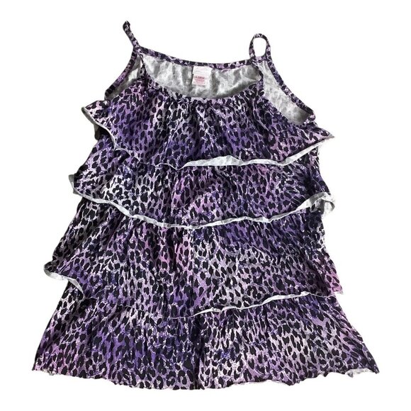Xhilaration Girls Tiered Ruffled Top Animal Print Purple Sleeveless Size L 10/12 - Picture 3 of 14
